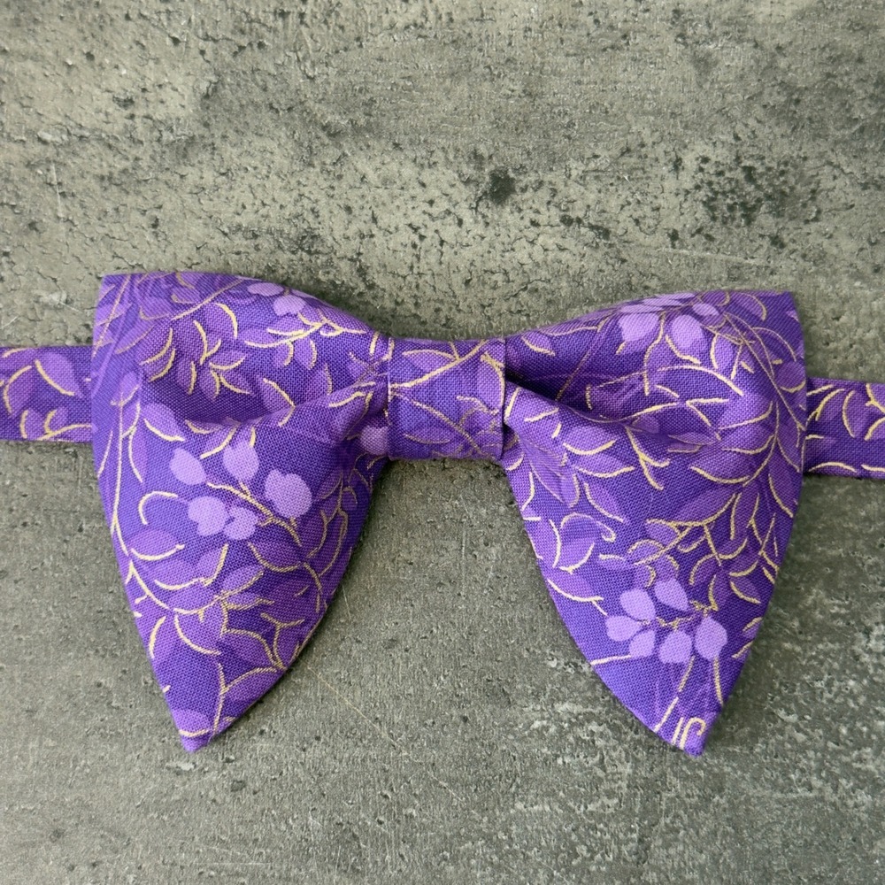 Mens Purple Gold Metallic Floral Pre-Tied Bow Tie Adjustable Formal Accessory